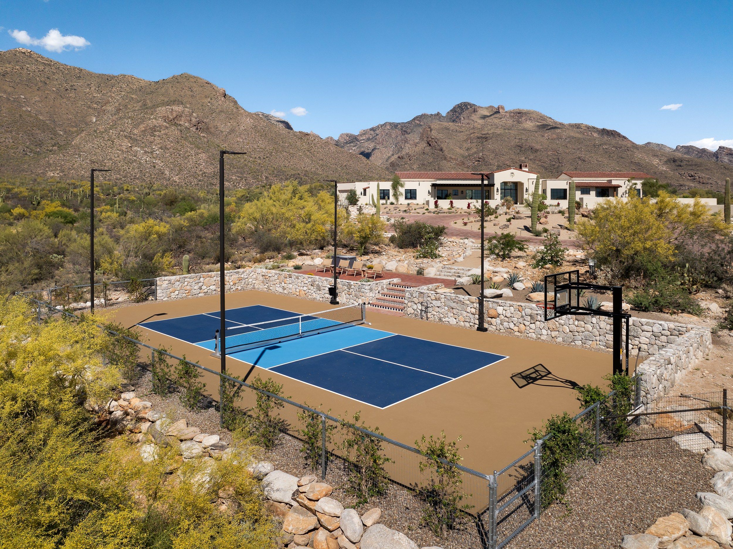 Aerial of the sport court set into the desert hillside